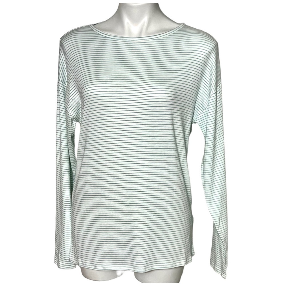H Halston Studio Striped Long Sleeve With Back Cut Out Top Size Small New